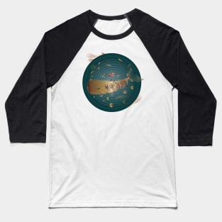 Smile Golden Whale with Lotus Flower Baseball T-Shirt